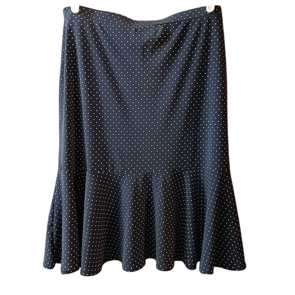 George Polka Dot Ruffle Hem Skirt Sz M Navy Blue Cute Flirty Summer Work Casual